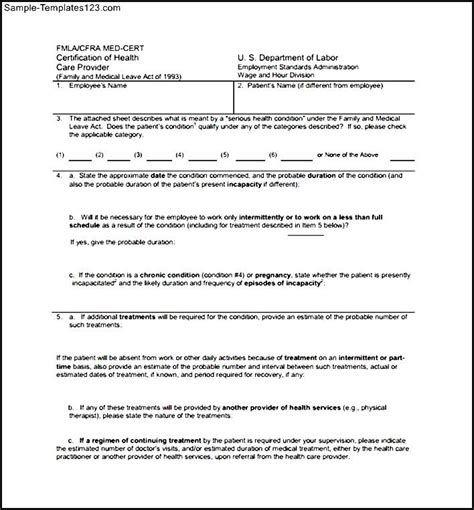 Example For Fmla Form Sample Templates