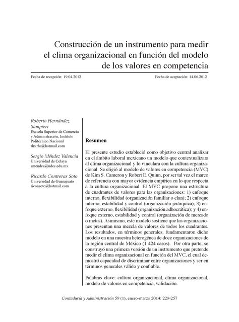 Construcci N De Un Instrumento Para Medir El Clima Organi 2014 Contadur