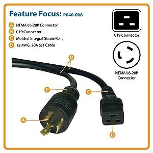 Amazon Tripp Lite Heavy Duty Power Cord For PDU And UPS 20A 12AWG