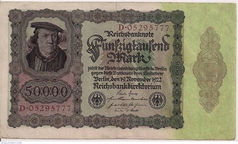 50000 Mark 1922 19 XI Weimar Republic Rentenbank And