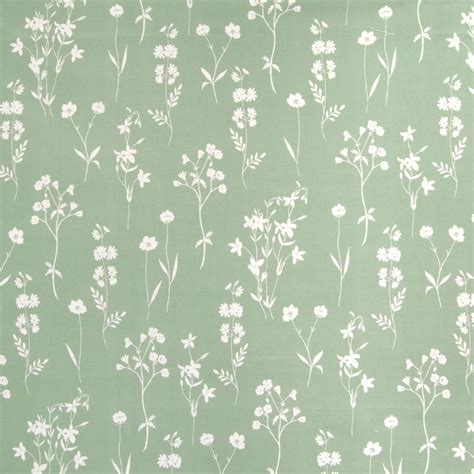 Sage Green Floral Cotton Upholstery Fabric By The Yard