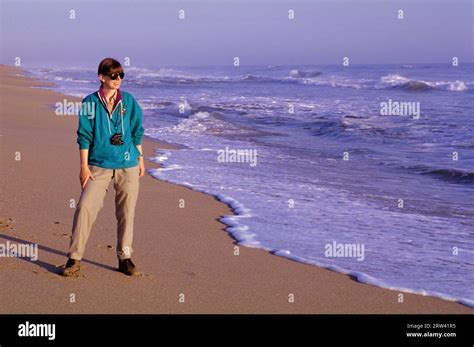 Walking On Klondike Beach Canaveral National Seashore Florida Stock