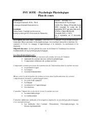 Plan De Cours Pdf PSY 1035E Psychologie Physiologique Plan De Cours