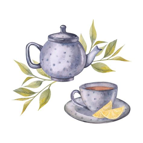 Premium Vector Tea Set Watercolor Illustration Isolated Objects For