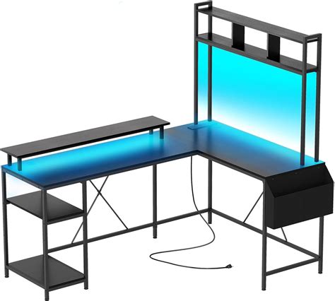 Jojoka L Shaped Computer Gaming Desk With Led Lights