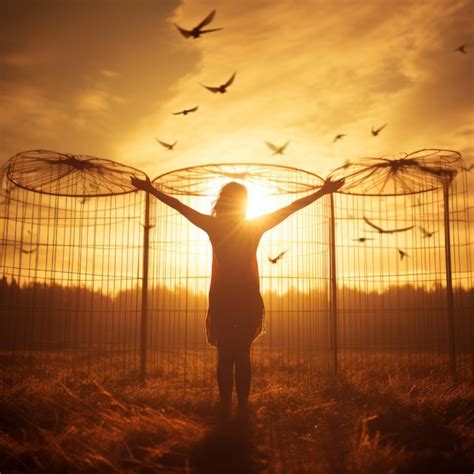 Premium Photo Woman Standing In A Field Of Wheat With Her Arms