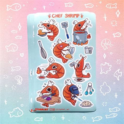 Chef Shrimp Fried Rice Glossy Waterproof Sticker Sheet Cute Shrimp Meme ...