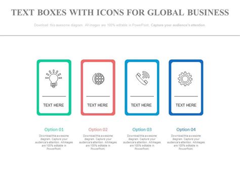 Four Icons For Global Business Communication Powerpoint Template