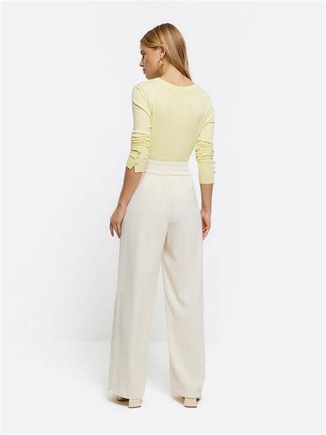 River Island Pleated Wide Leg Trouser Cream Uk