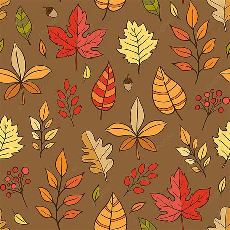 Autumn Doodle Seamless Pattern With Falling Leaves On A Brown