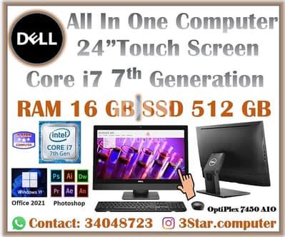 Dell All In One 16GB RAM 512 GB M. 2 SSD 24"Touch Screen FHD i7 7th Gen ...