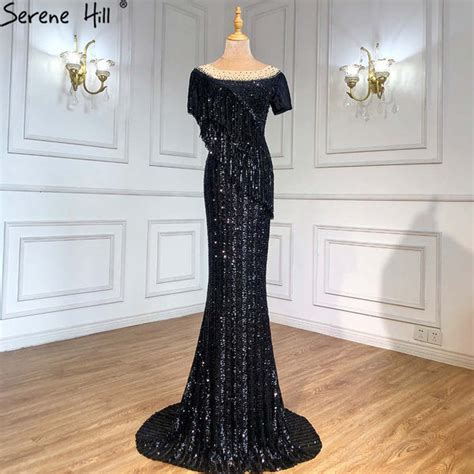 Serene Hill Black Mermaid Luxury Evening Dresses Gowns 2021 Beaded