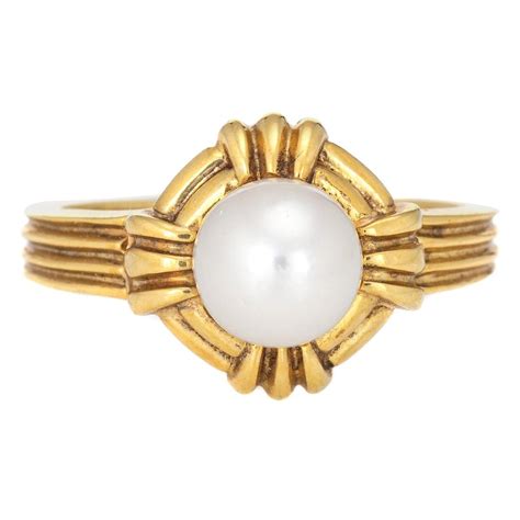 Vintage Tiffany and Co Cultured Pearl Ring 18 Karat Gold Fine Signed ...