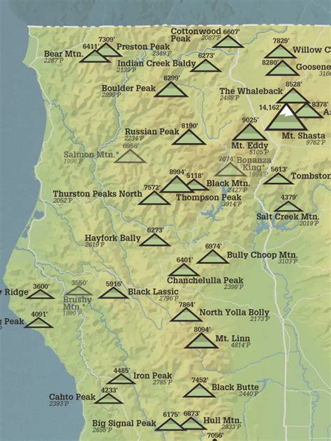 California 2000' Prominence Peaks Map 18x24 Poster - Best Maps Ever