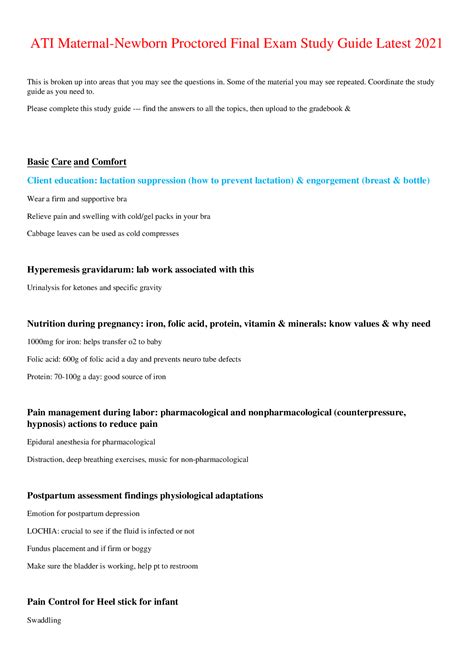 Ati Maternal Newborn Proctored Final Exam Study Guide Latest