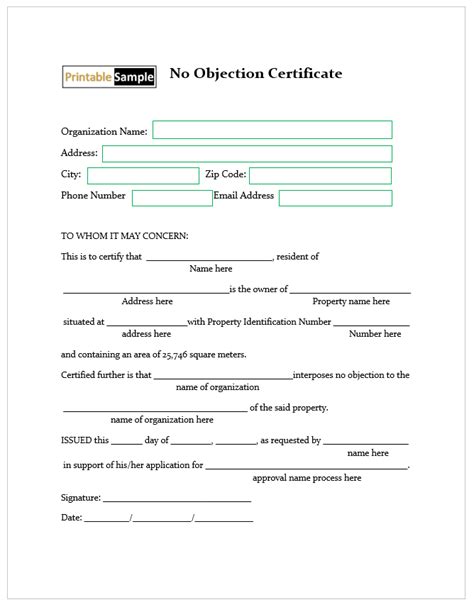 Free Sample No Objection Certificate Templates Printable Samples