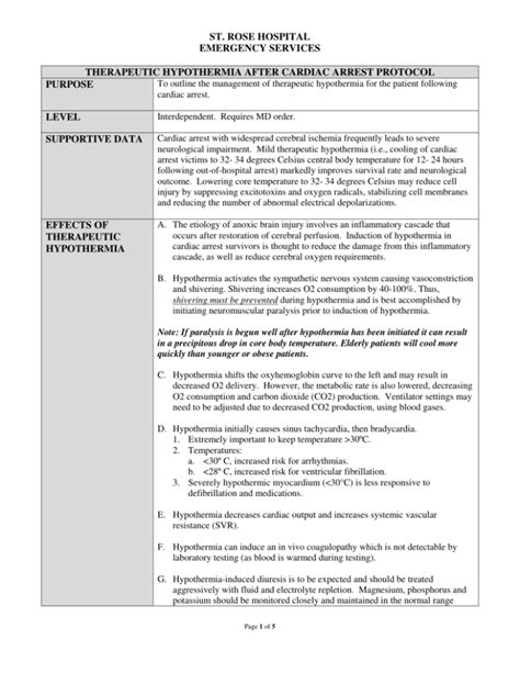 St. Rose Hospital Hypothermia Protocol