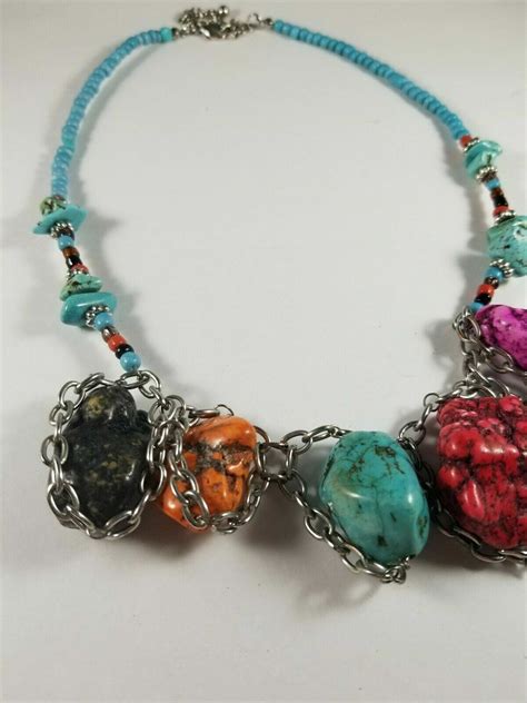 Unsigned Multi Color Faux Turquoise Chips Rocks Necklace Ebay