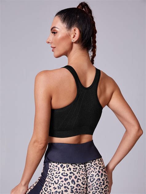 Yoga Basic Zipper Racerback Sports Bra Shein Usa