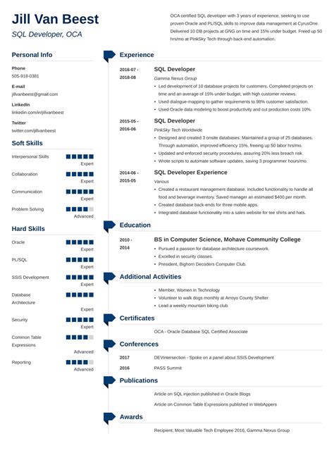 SQL Developer Resume Sample 20 Examples Tips