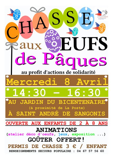 Affiche Chasse aux oeufs 2015 Secours populaire français La Mairie