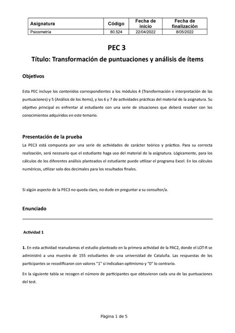 PEC3 Enunciado PSICOMETRÍA CURSO 2022 Psicometría 80 22 04 2022 8 05