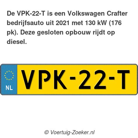 Kenteken VPK 22 T Volkswagen Crafter Bedrijfswagen VPK22T