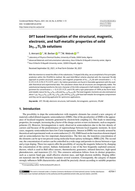 PDF DFT Based Investigation Of The Structural Magnetic Electronic