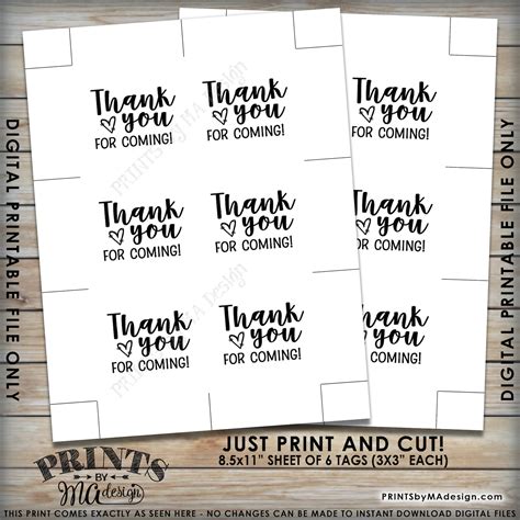 Thank You Tags Thank You For Coming Tags Wedding Tags Etsy