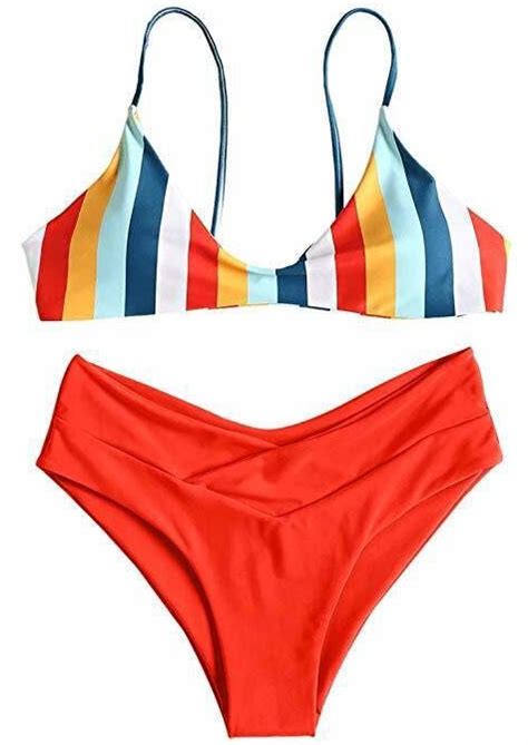 Yellow Rainbow Stripe Bikini Set Bikini Sets Bikini Swimwear Bikini