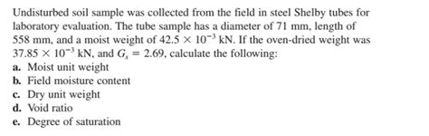 Solved Undisturbed Soil Sample Was Collected From The Field