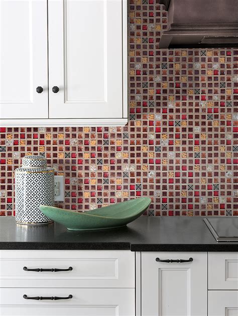 Red Beige Glass Ceramic Backsplash Tile for Kitchen | Backsplash.com