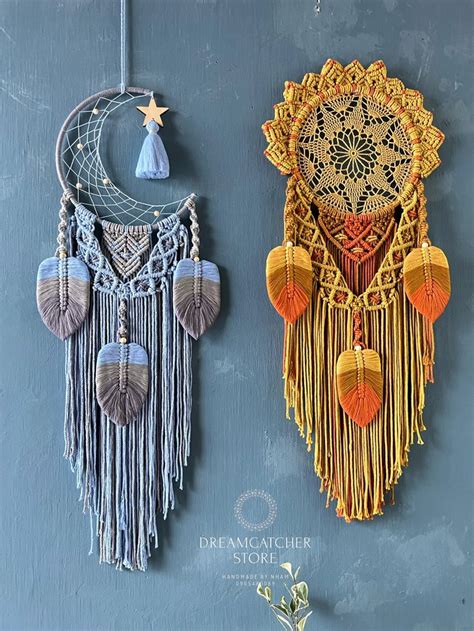 Dream Catcher Macrame Moon And Sun Wall Hanging Moon Sun Wall