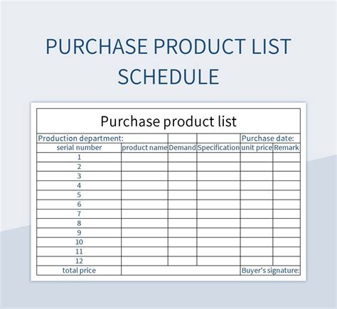 Purchase Product List Schedule Excel Template And Google Sheets File