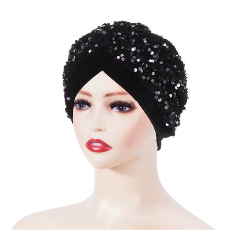 New Fashion Women Turban Breathable Shiny Women S Twist Velvet Sequins