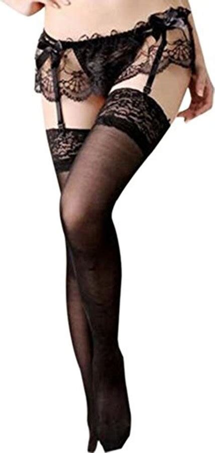 Zhouba Womens Sheer Sexy Lace Thigh Highs Stockings Garter Belt