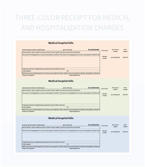 Three Color Receipt For Medical And Hospitalization Charges Excel