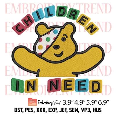 Children In Need 2023 Embroidery Design, Pudsey Bear BBC Spotty Day ...