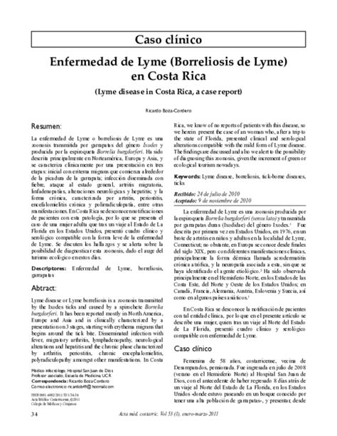 Pdf Enfermedad De Lyme Borreliosis De Lyme En Costa Rica Ricardo