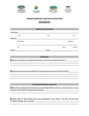 Fillable Online Emmaus Ministries Team Application Form Amazon S