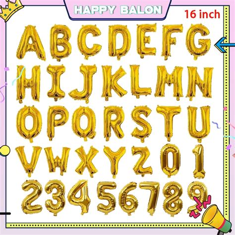 Jual Balon Foil Huruf Gold 16 Inch 40cm Abjad Alphabet A Z Balon Foil