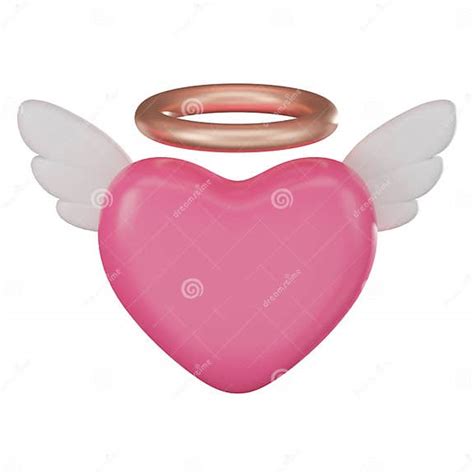 Eternal Love Of Heart With Angel Wings And Gold Ring 3d Render Stock