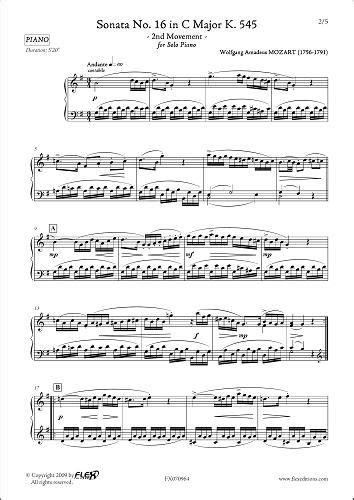 W A MOZART Sonata No 16 In C Major K 545 Movement 2 Sheet