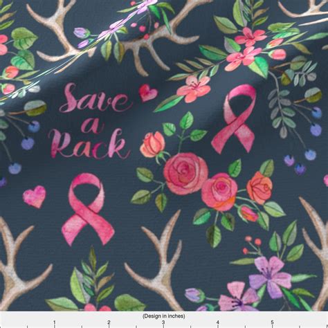 Breast Cancer Awareness Pink Ribbon Antlers Fabric Printed By