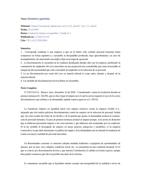 Caso Freddo 2002 Voces Derechos Y Garantías Tribunal Cámara Nacional De Apelaciones En Lo