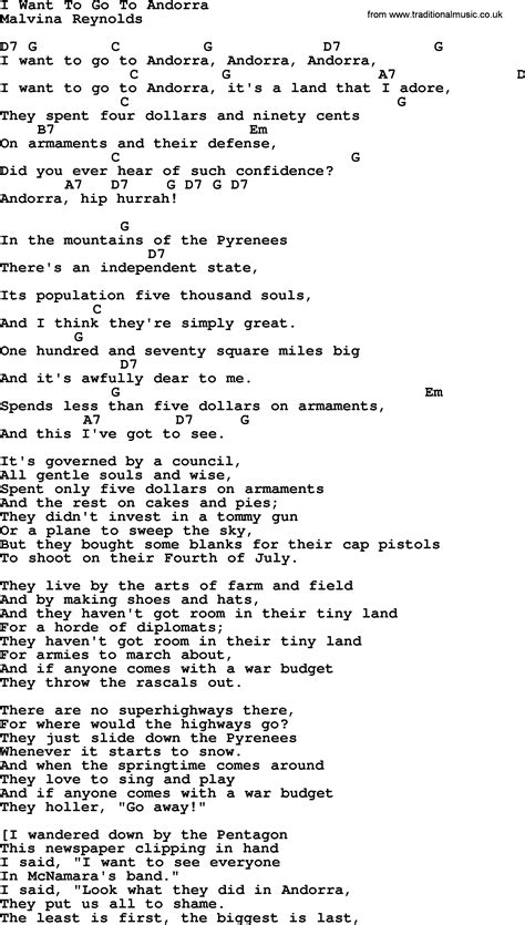 Pete Seeger song - I Want To Go To Andorra, lyrics and chords