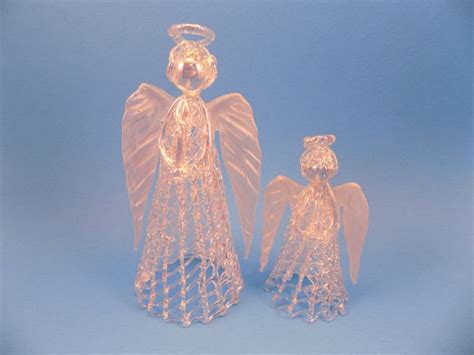 Vintage Hand Blown Angels With Opaque Frosted Wings And Clear Hand Blown Glass Halo Each Angel