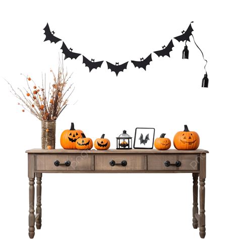 Homemade Halloween Decor And A Sheet Of Paper On The Table Pumpkins And Paper Bats Fram