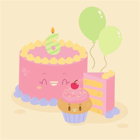 Premium Vector | A pink cake with a candle and a cupcake with the ...