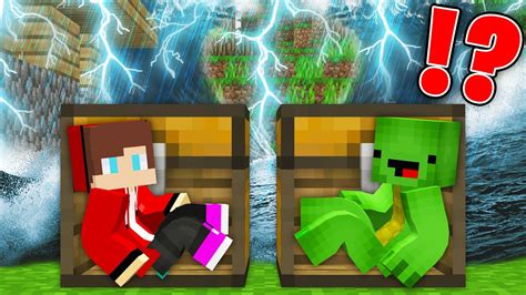 Jj And Mikey Survive Inside Chest From Tsunami In Minecraft Challenge